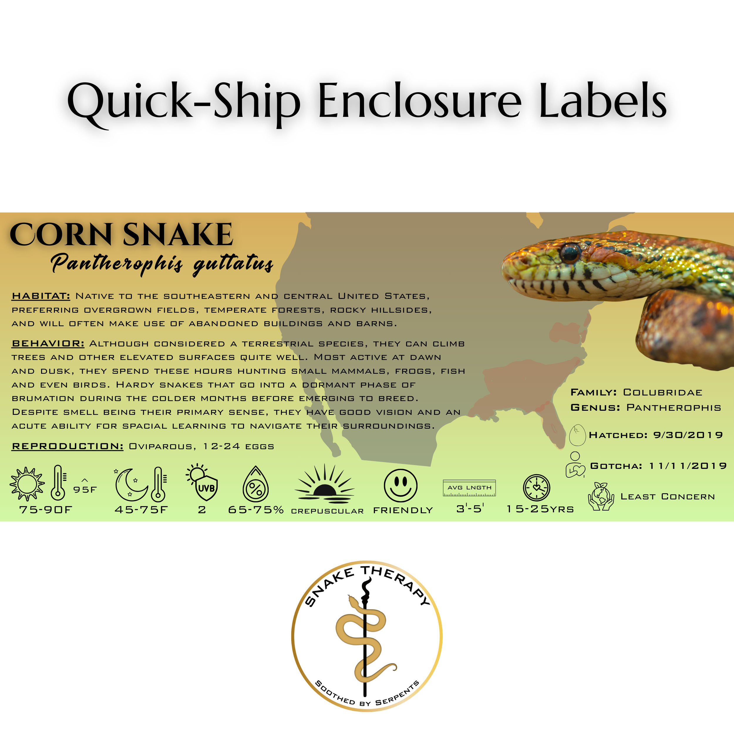 Quick-Ship Reptile Enclosure Labels by Snake Therapy