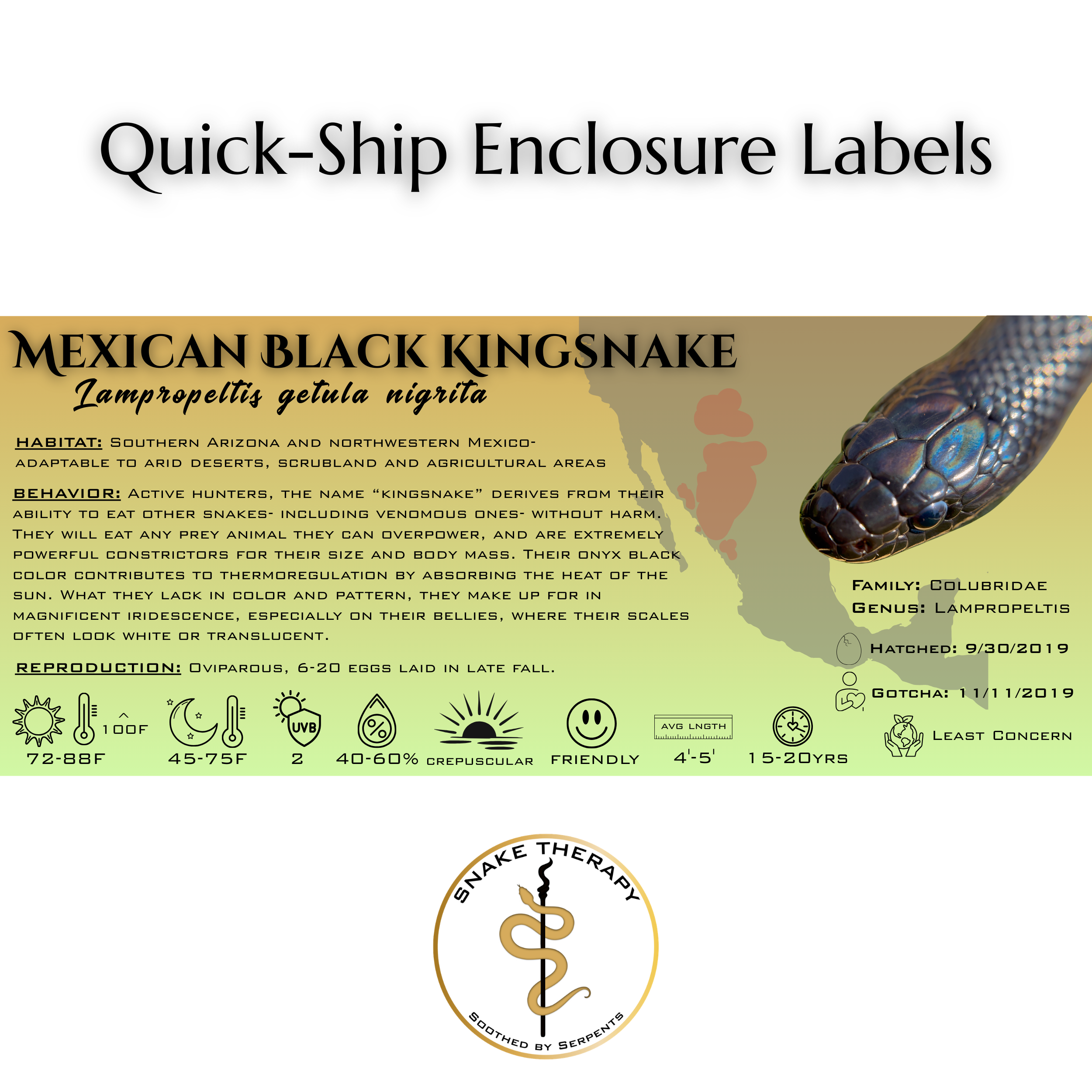 Quick-Ship Reptile Enclosure Labels by Snake Therapy