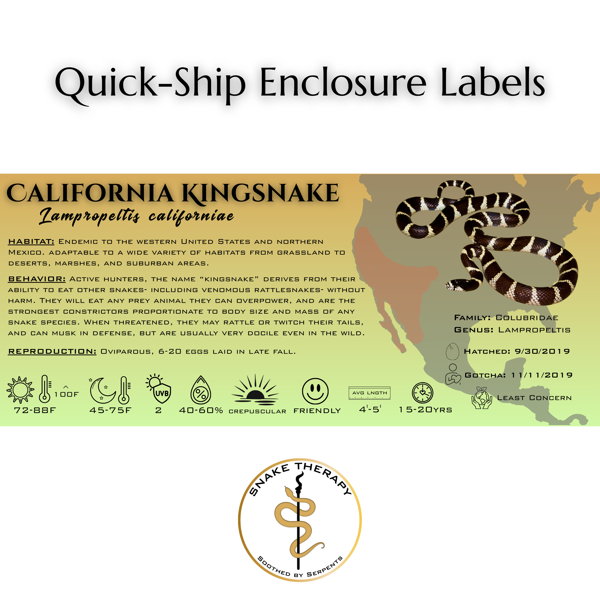 Quick-Ship Reptile Enclosure Labels by Snake Therapy