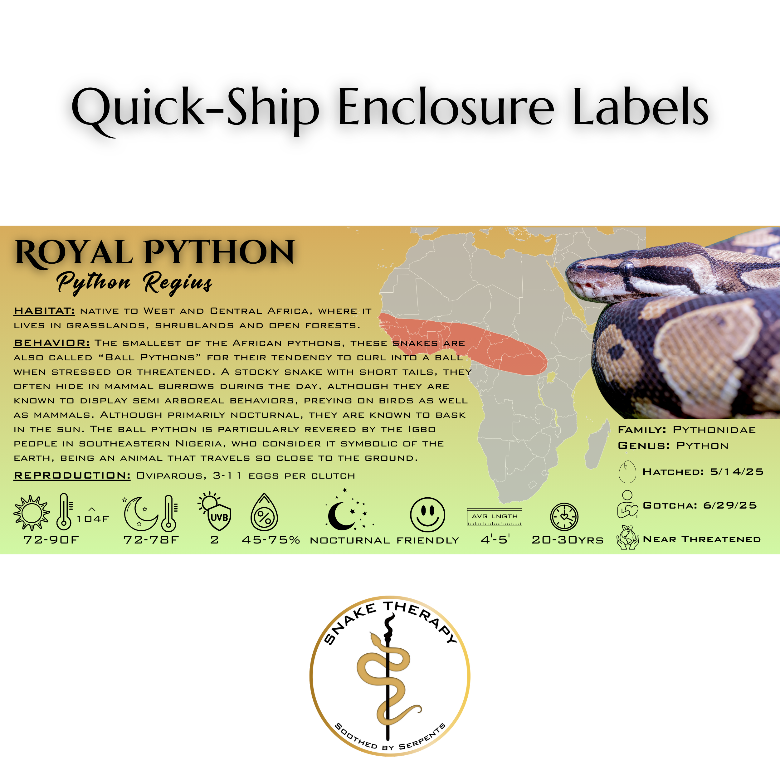 Quick-Ship Reptile Enclosure Labels by Snake Therapy