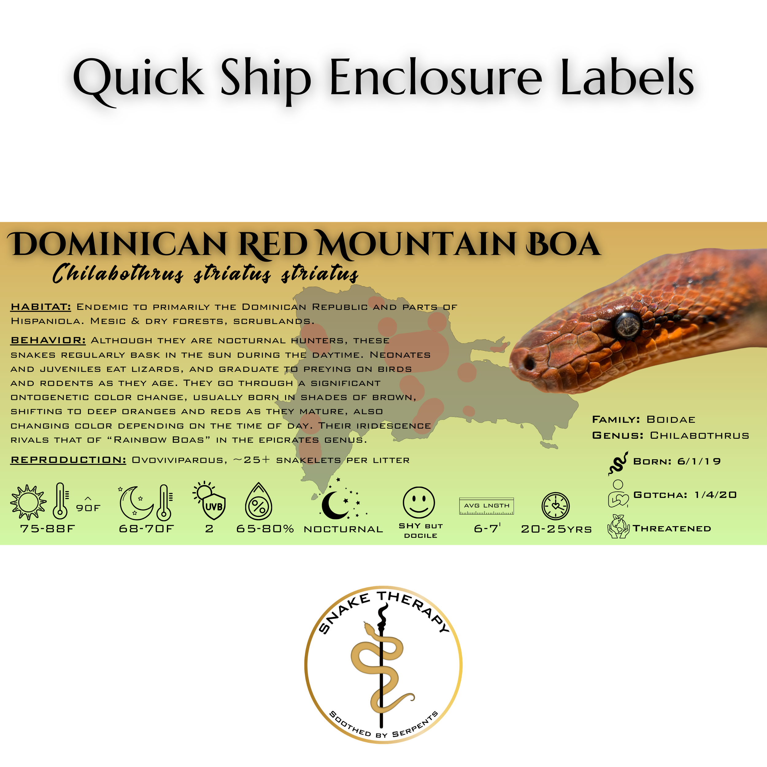 Quick-Ship Reptile Enclosure Labels by Snake Therapy