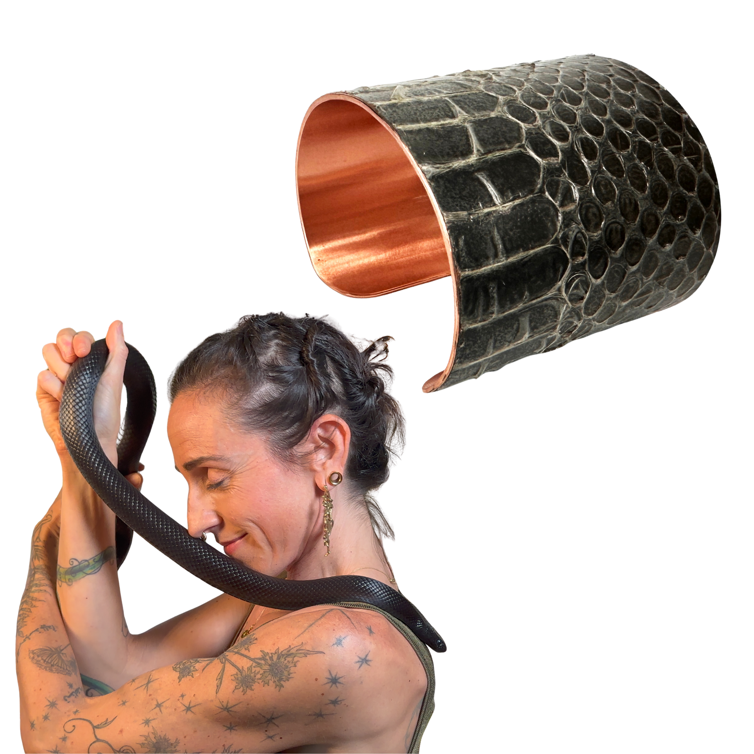 Antique Copper Snake Shed Cuff: Mexican Black Kingsnake