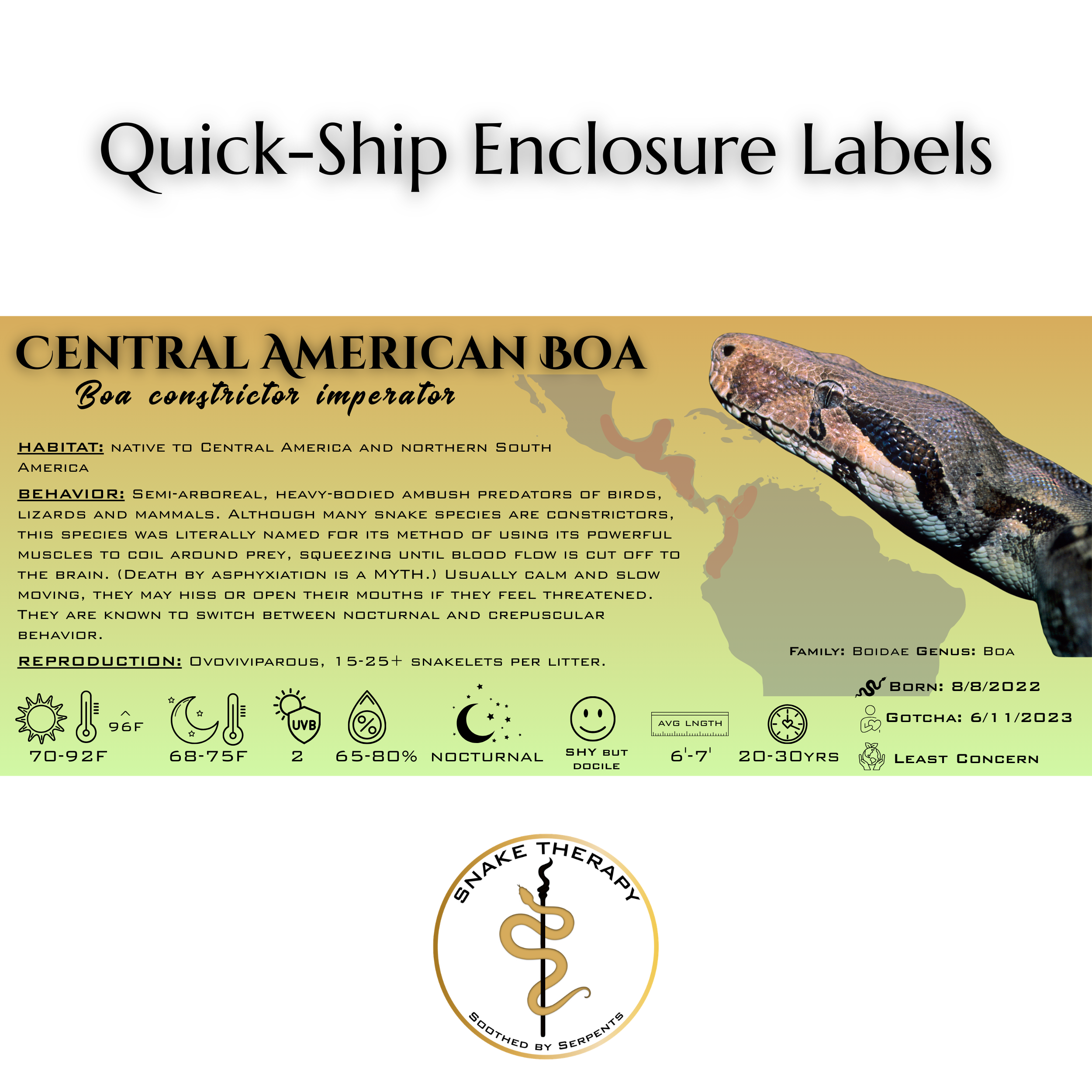 Quick-Ship Reptile Enclosure Labels by Snake Therapy