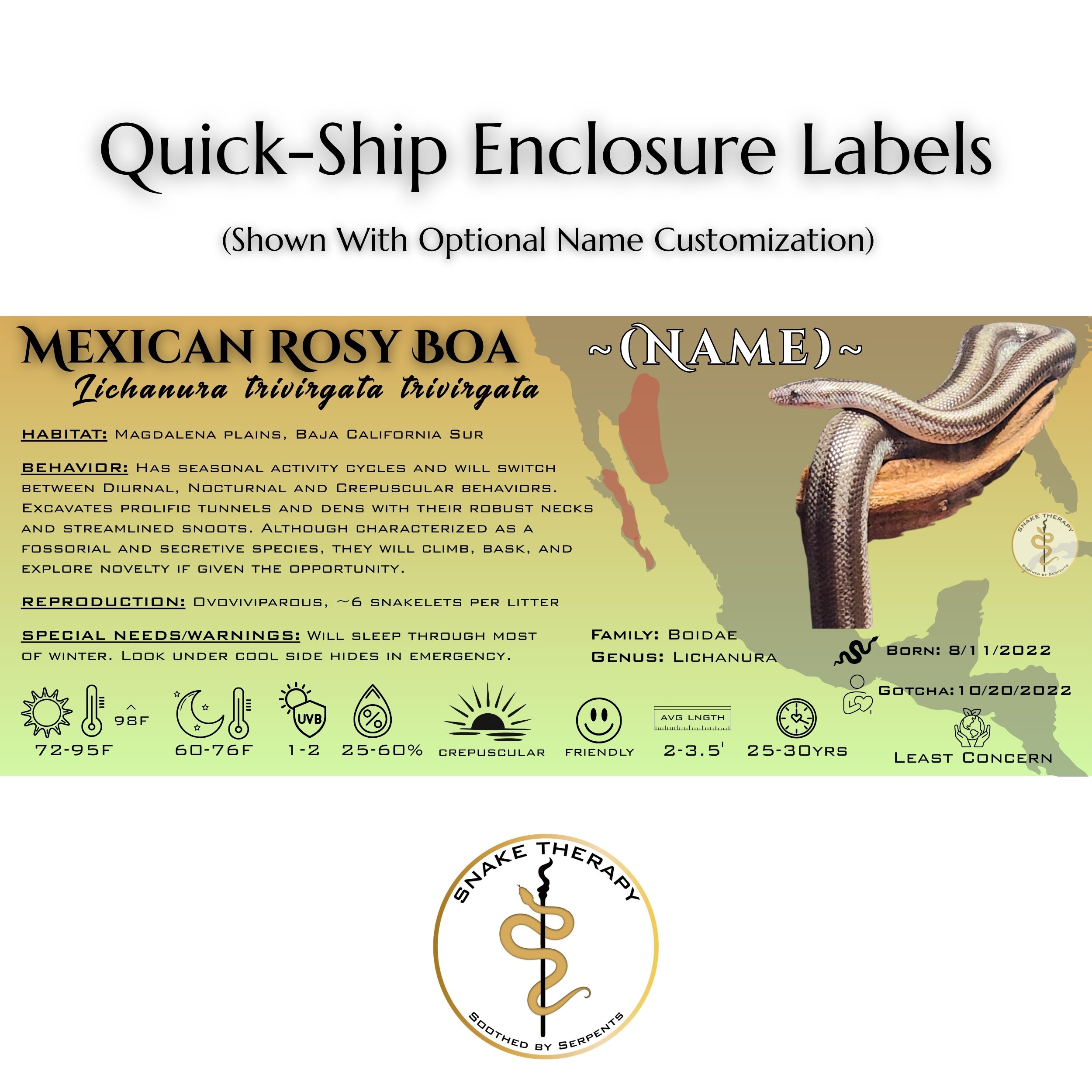 Quick-Ship Reptile Enclosure Labels by Snake Therapy