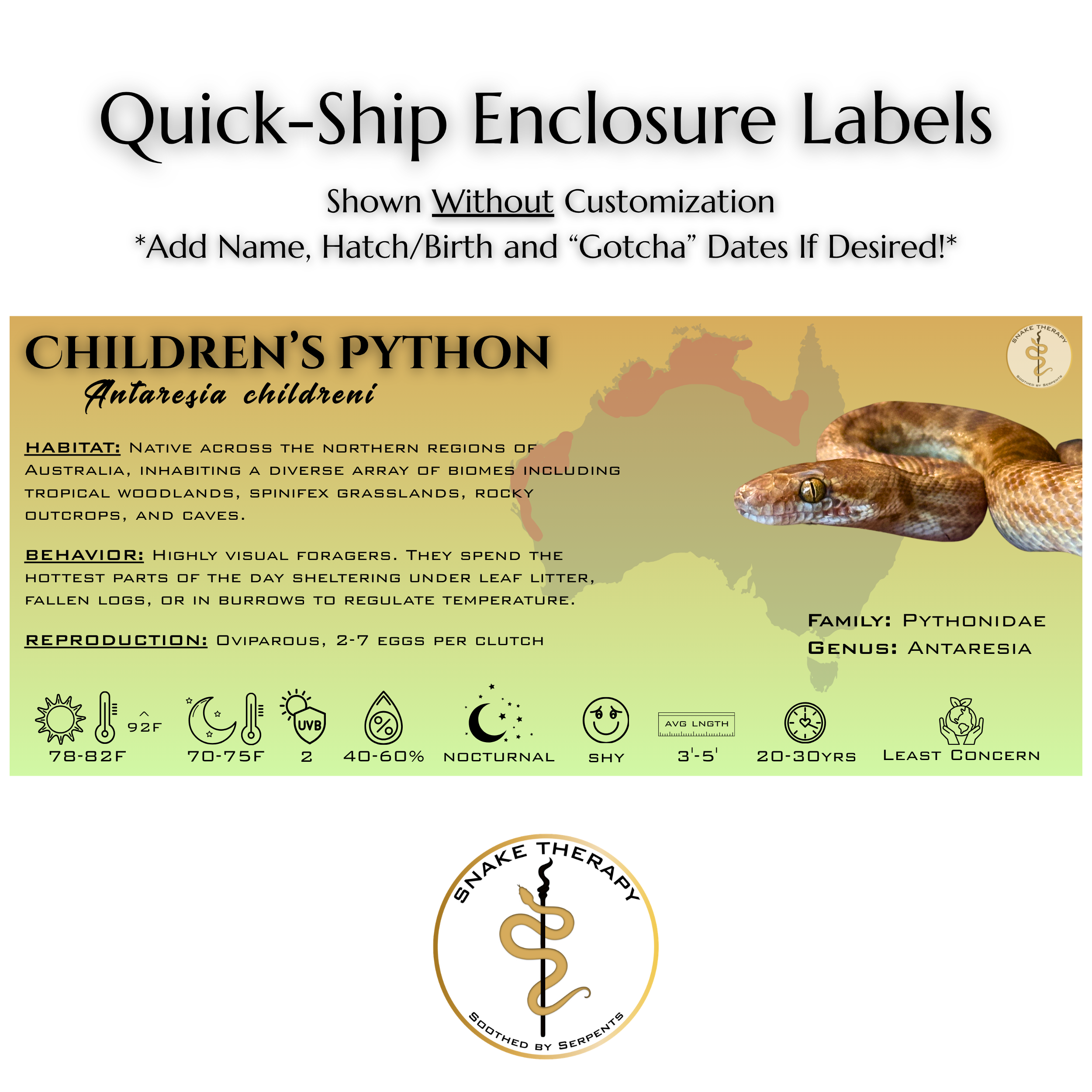Quick-Ship Reptile Enclosure Labels by Snake Therapy