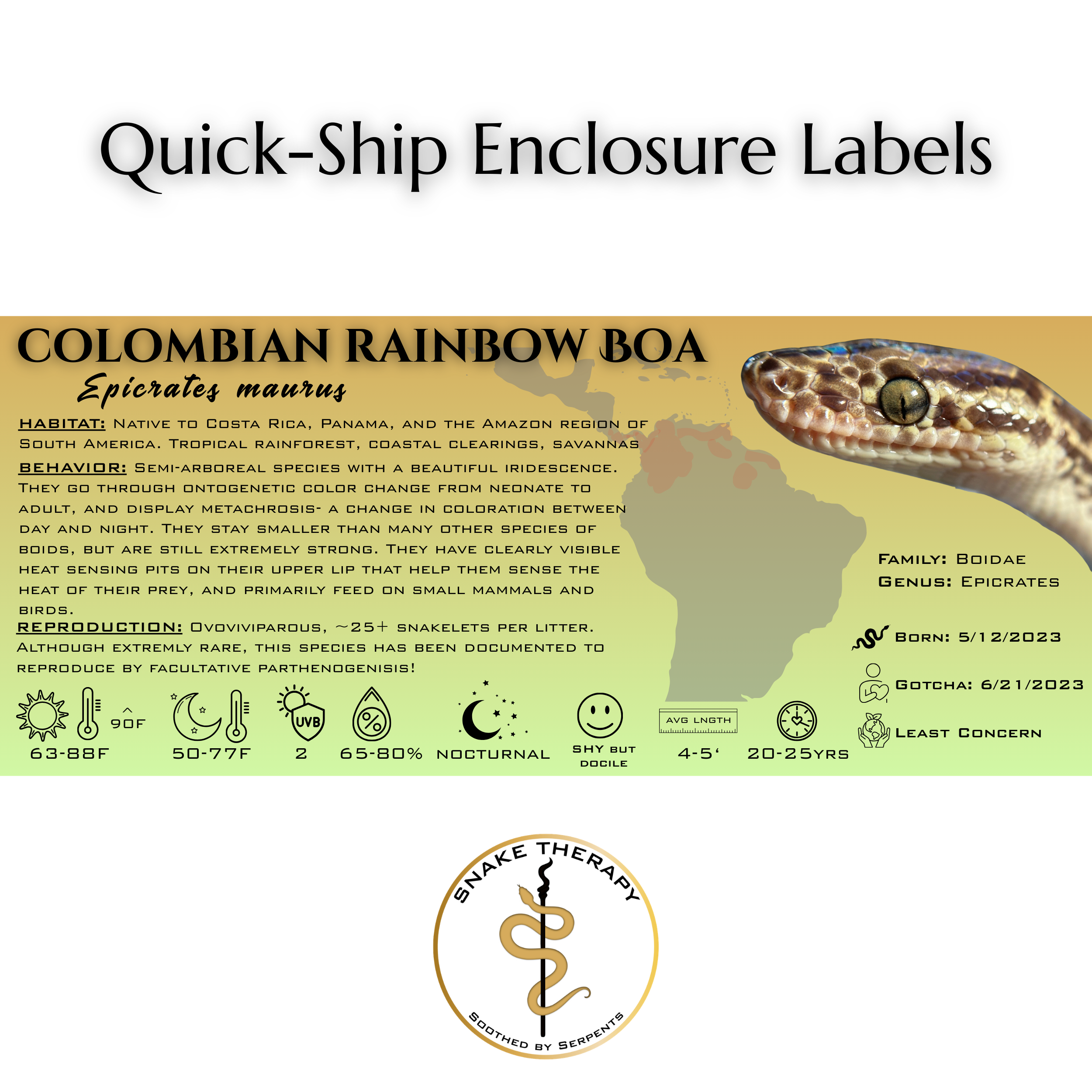 Quick-Ship Reptile Enclosure Labels by Snake Therapy