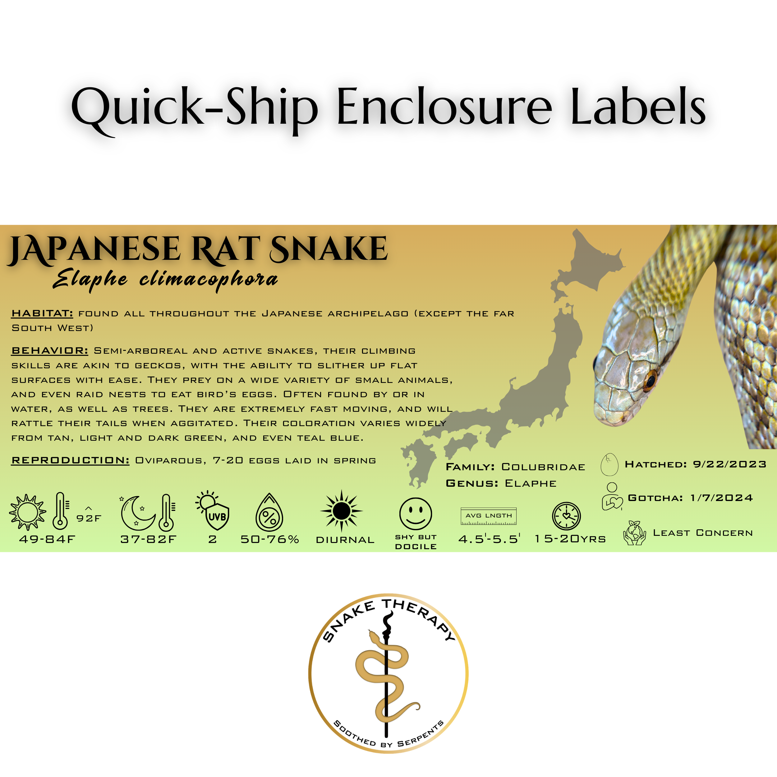 Quick-Ship Reptile Enclosure Labels by Snake Therapy
