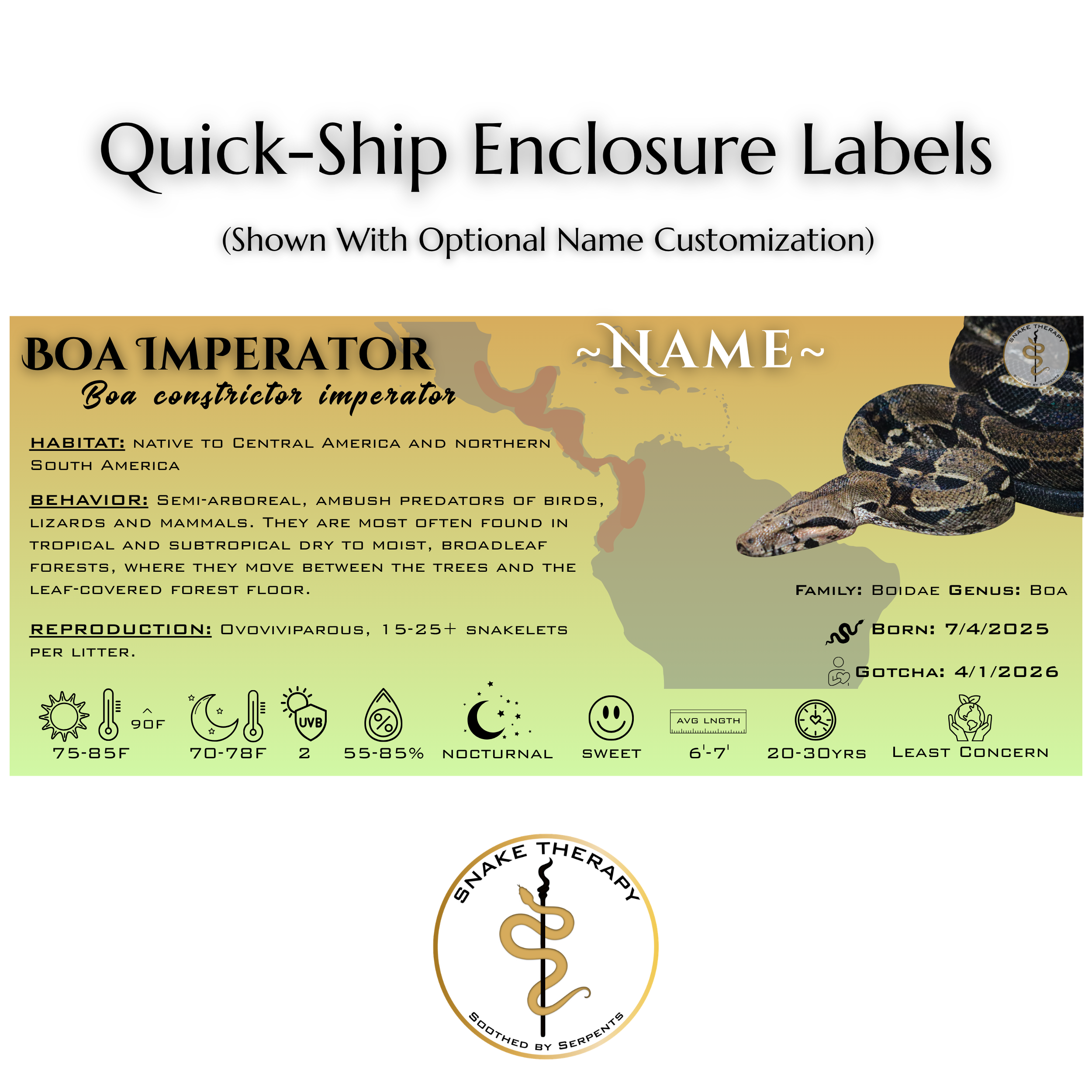 Quick-Ship Reptile Enclosure Labels by Snake Therapy