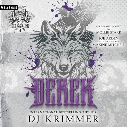 Album cover titled "Derek" by DJ Krimmer featuring artwork of a snarling wolf with purple splashes, a bird, and skull imagery.