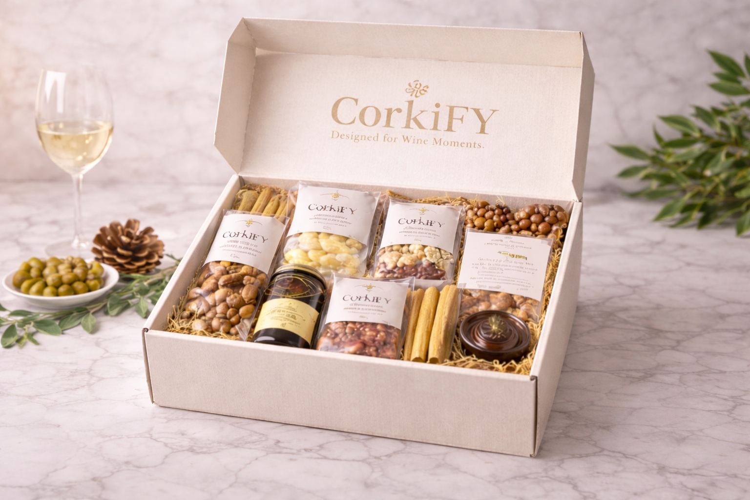 CorKiFY curated gourmet tasting box designed for vineyard and private wine moments