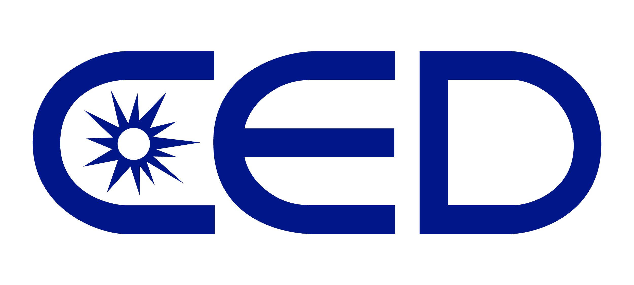 Logo with the letters CED in blue and a stylized asterisk star in the letter C.