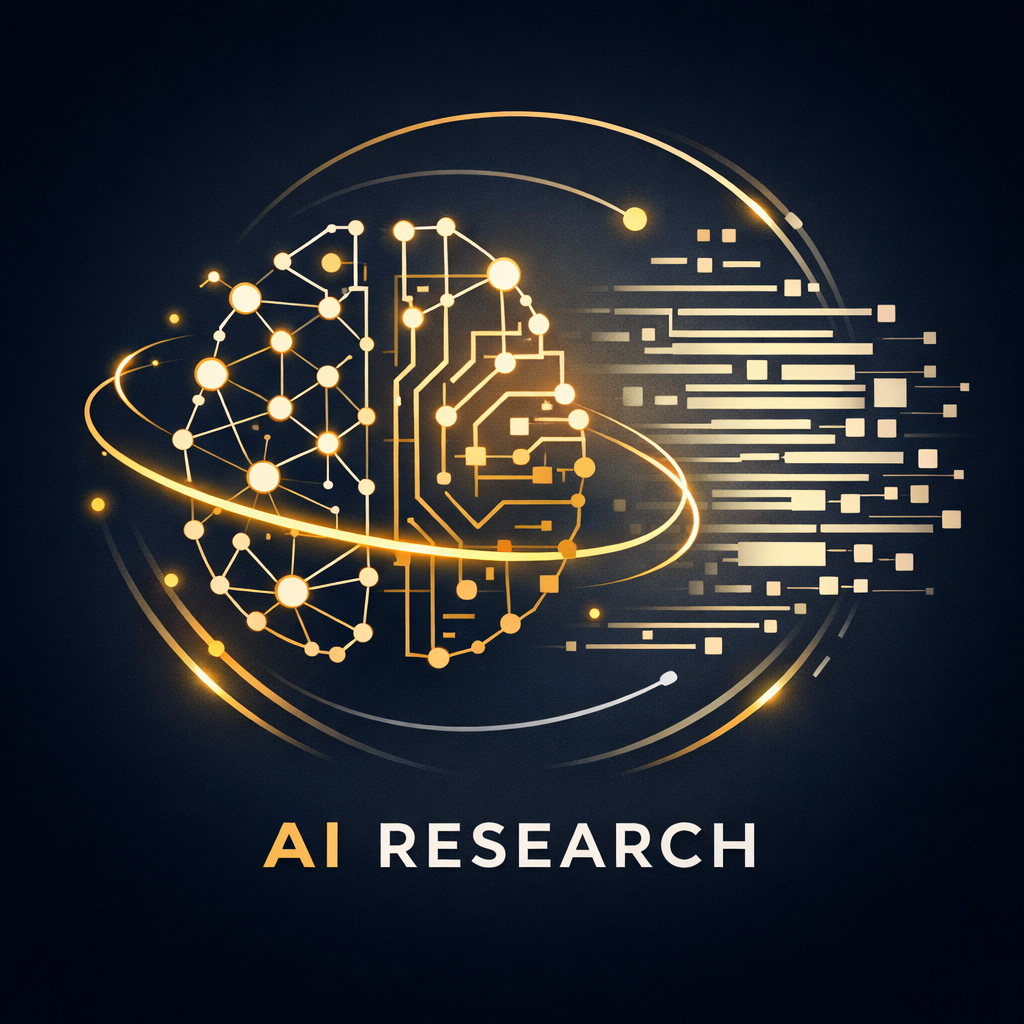 Digital illustration of a human brain combined with circuit lines and data streams, with the text 'AI RESEARCH' below.