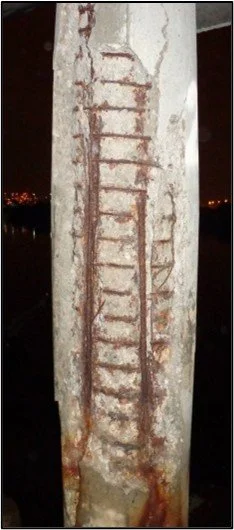Exposed vertical reinforcement and spiral cage