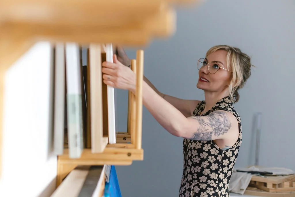 Photo of Rachel Bender, a contemporary artist creating colorful, expressive original artwork and fine art prints inspired by emotion, place, and storytelling.