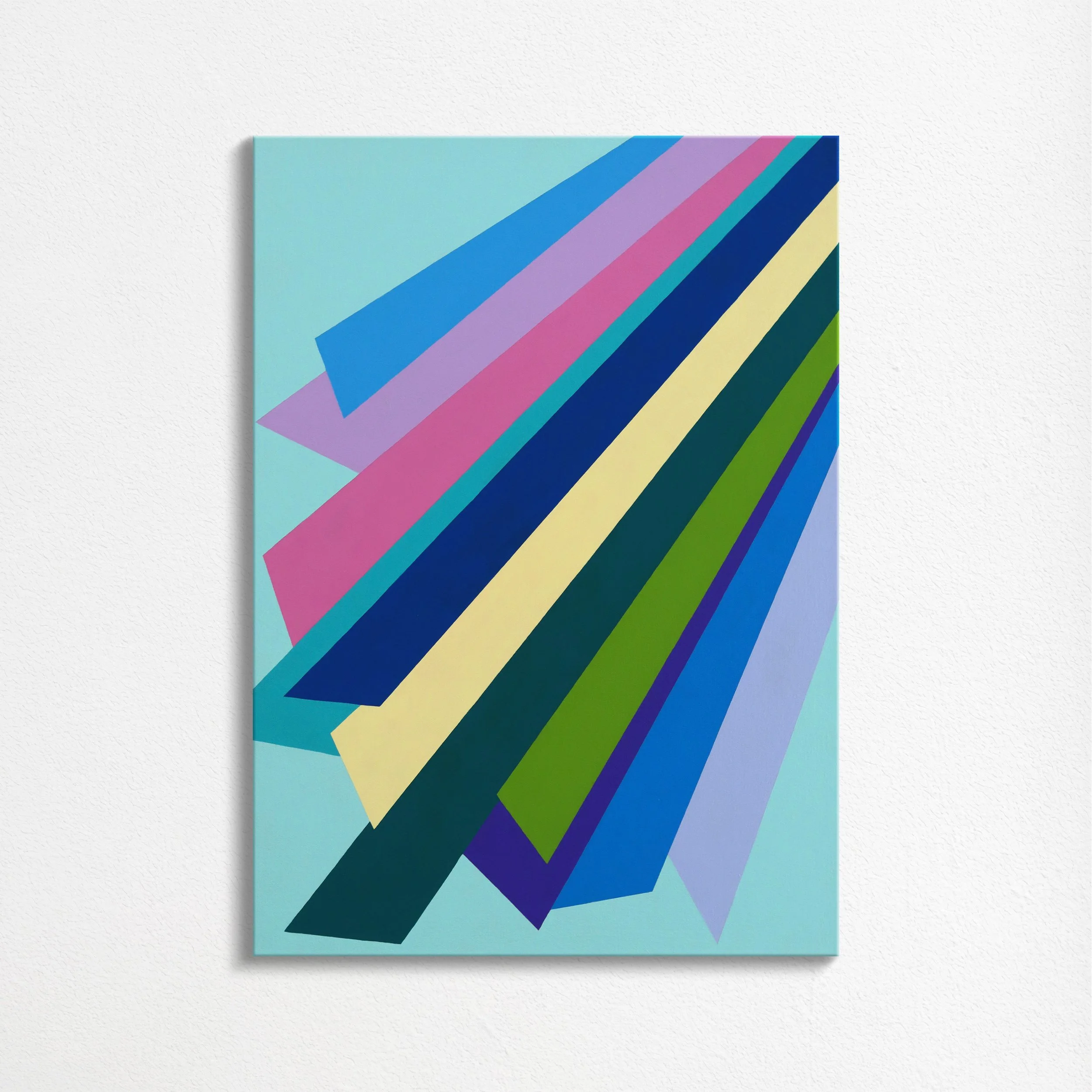 Abstract painting with colorful geometric shapes and lines