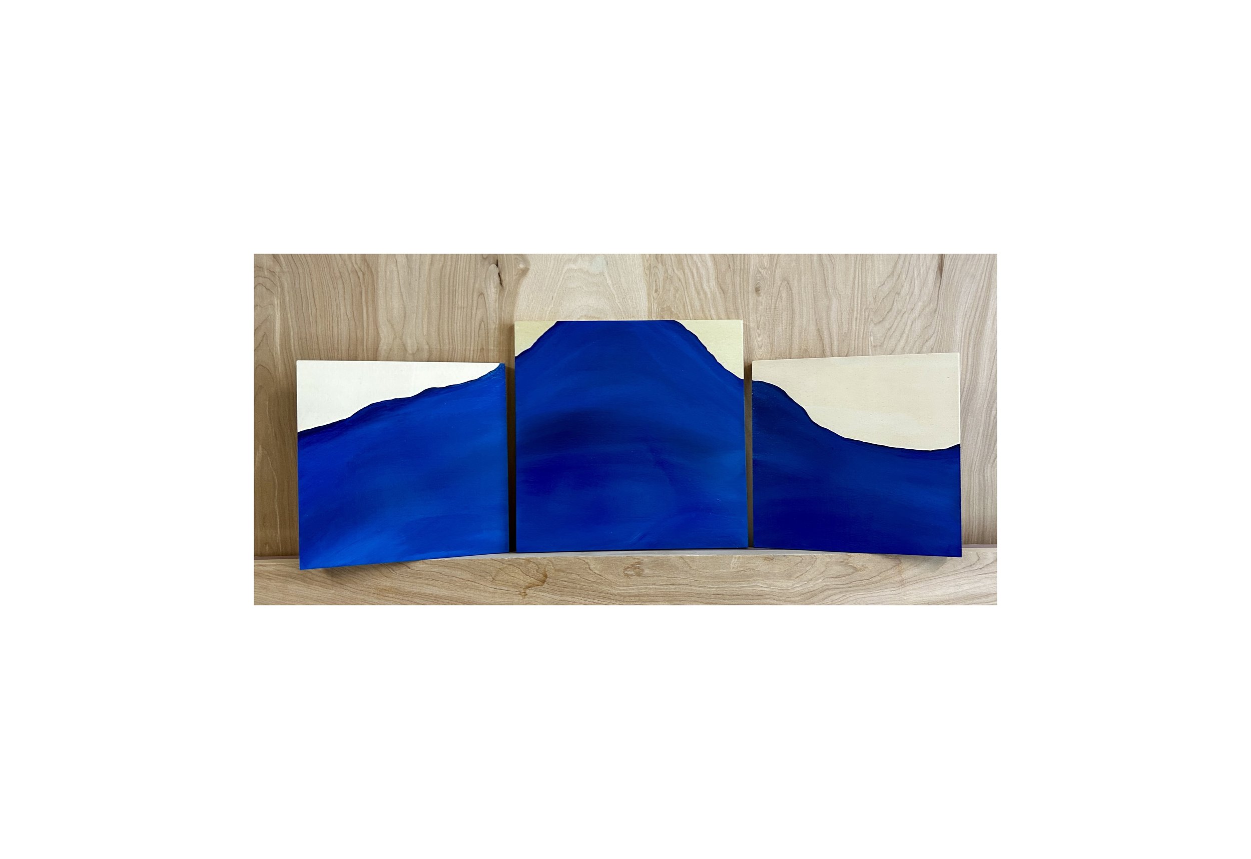 'Wave' Triptych (2024) 
Acrylic and gouache on cradled wood panels 
10x10 . 9x12 . 10x10