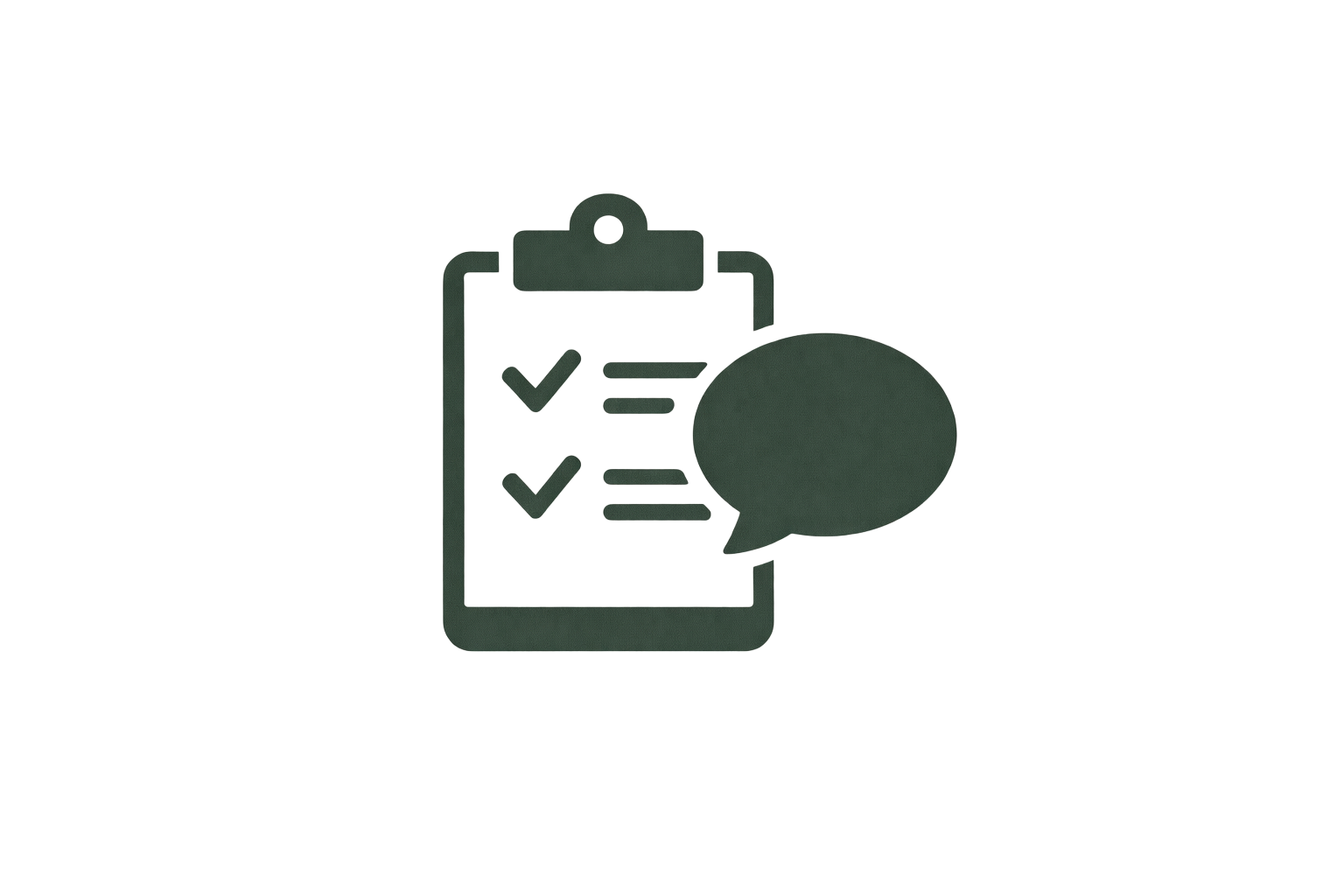 Line drawing of a smartphone with check marks and lines on the screen, and a speech bubble to the right.