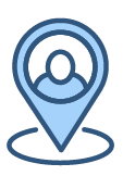A map marker icon with a person inside.