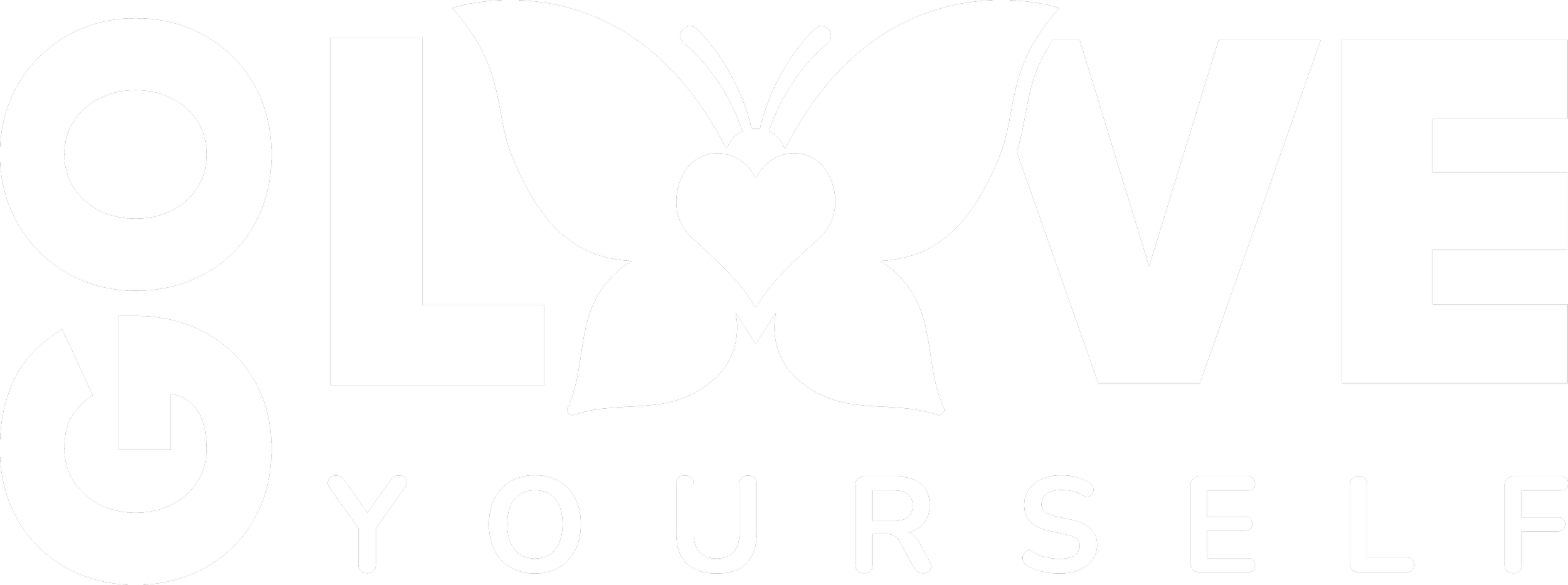 White logo with the words 'GO LOVE YOURSELF' and a butterfly design replacing the 'O' in 'LOVE'.