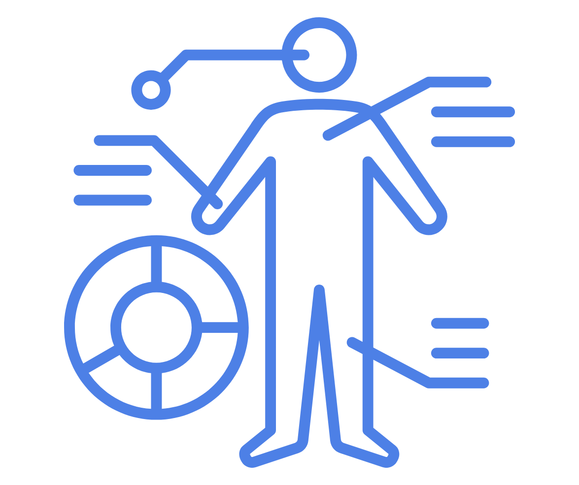 Icon of a person with surrounding symbols representing symptom tracking