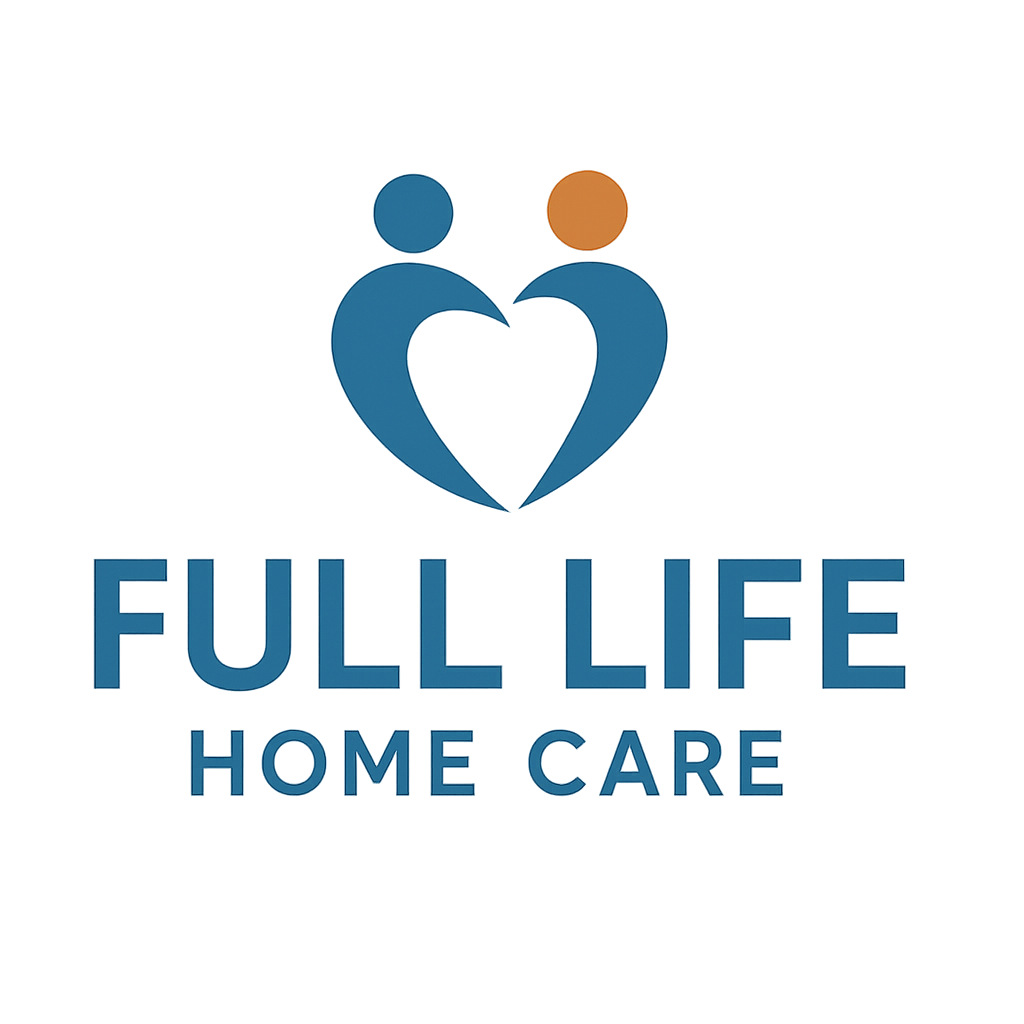 Logo for Full Life Home Care featuring two abstract human figures forming a heart with the words "FULL LIFE HOME CARE" below.