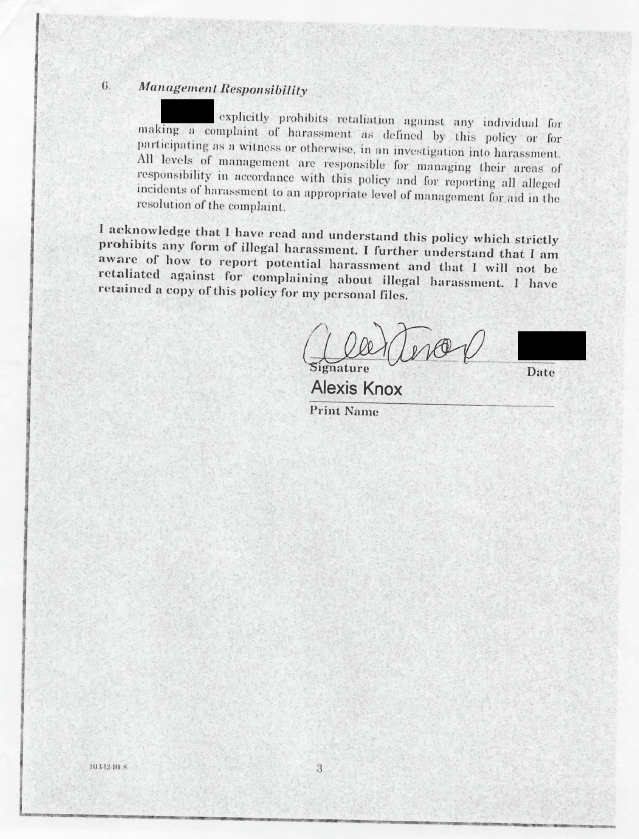 Old employer's harassment policy found on my Gmail that had my signature