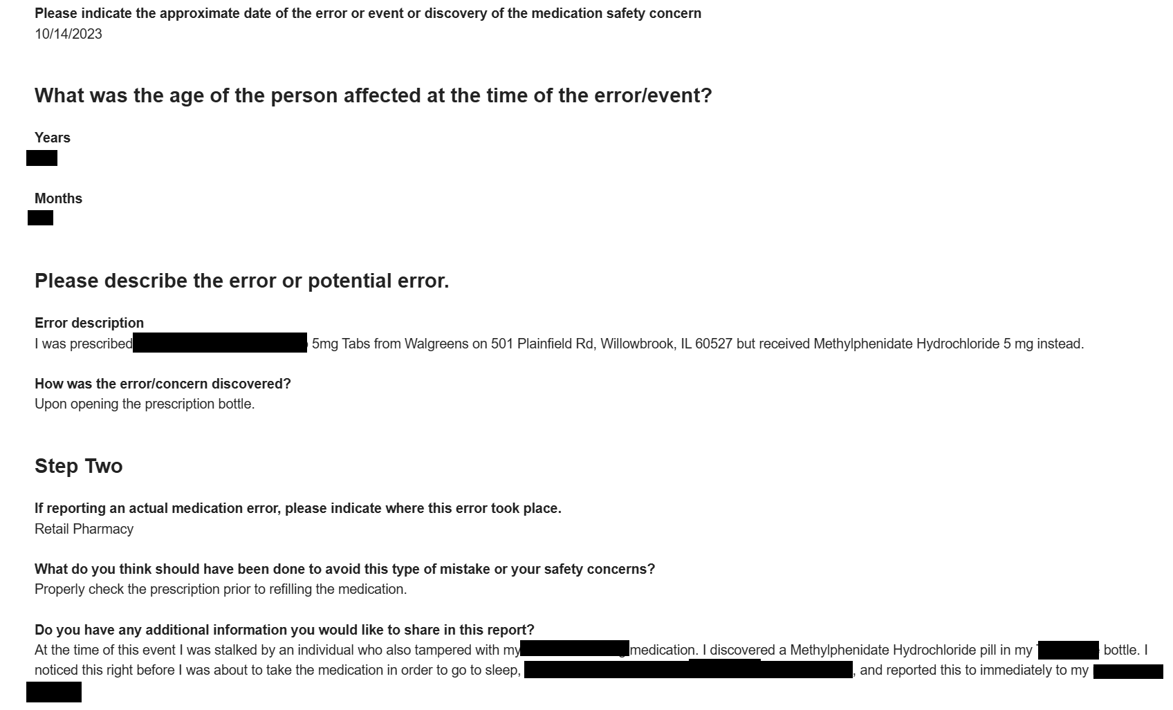 Walgreens refilled my prescription with the wrong medication in October 2023