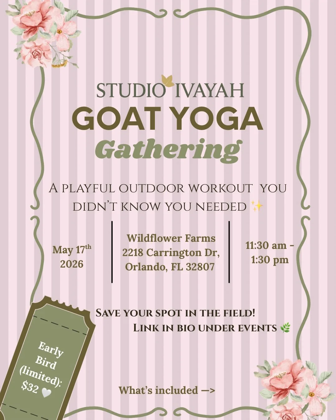 goat yoga is here and this is your invitation 🌿🐐

a soft gathering to move, connect, and try something new 🤭

the entire farm is reserved just for us
so you can feel comfortable, present, and at ease 🤍

may 17th
early bird spots are limited 🌱

r