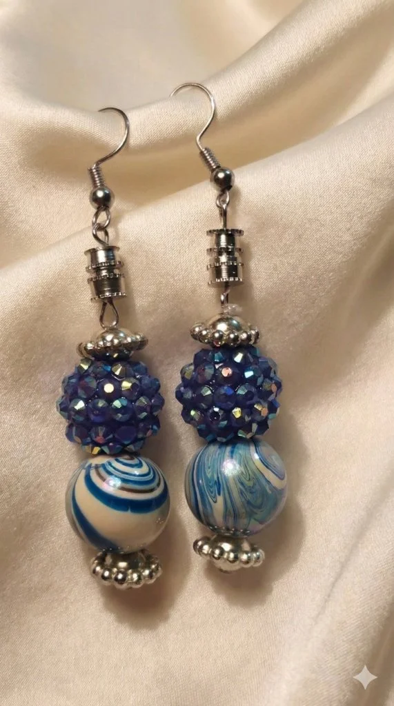 Handmade Azure Sparkle Drop Earrings – Blue Pave & Art Glass