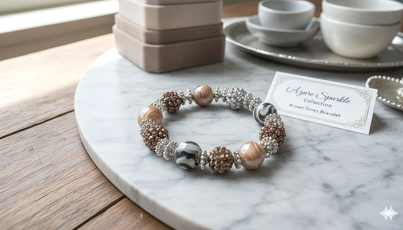 The Azure Sparkle Duo: Lunar Mist & Mocha Radiance by Earth Candy Creations: Artisanal Adornments for the Modern Soul. Handcrafted Glass and Stone Jewelry