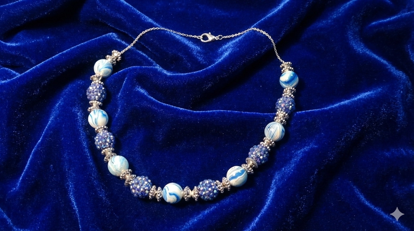 Azure Sparkle Statement Necklace – Blue & Silver Beaded Design