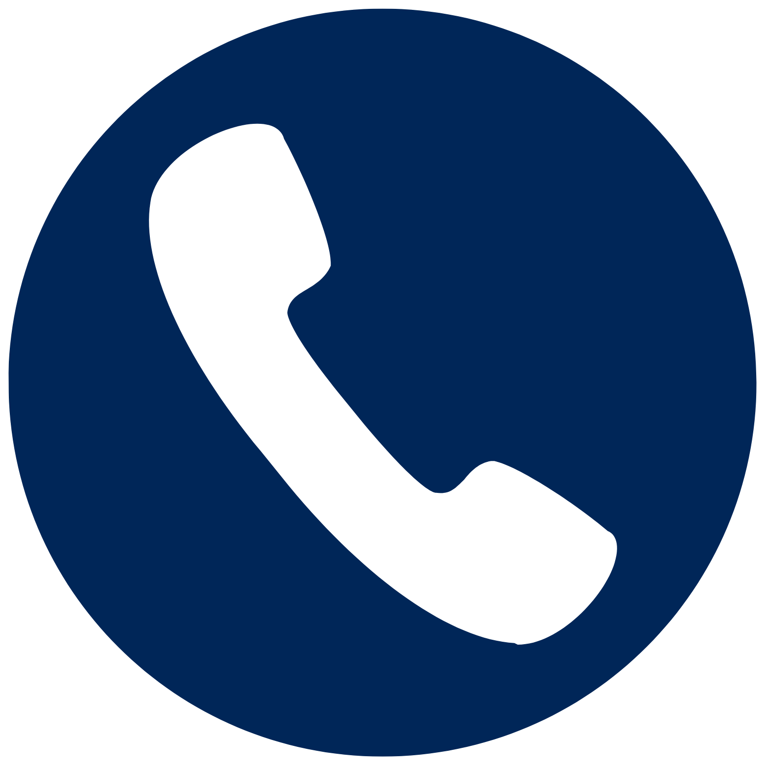 Icon of a telephone handset inside a blue circle, representing a phone or call function.