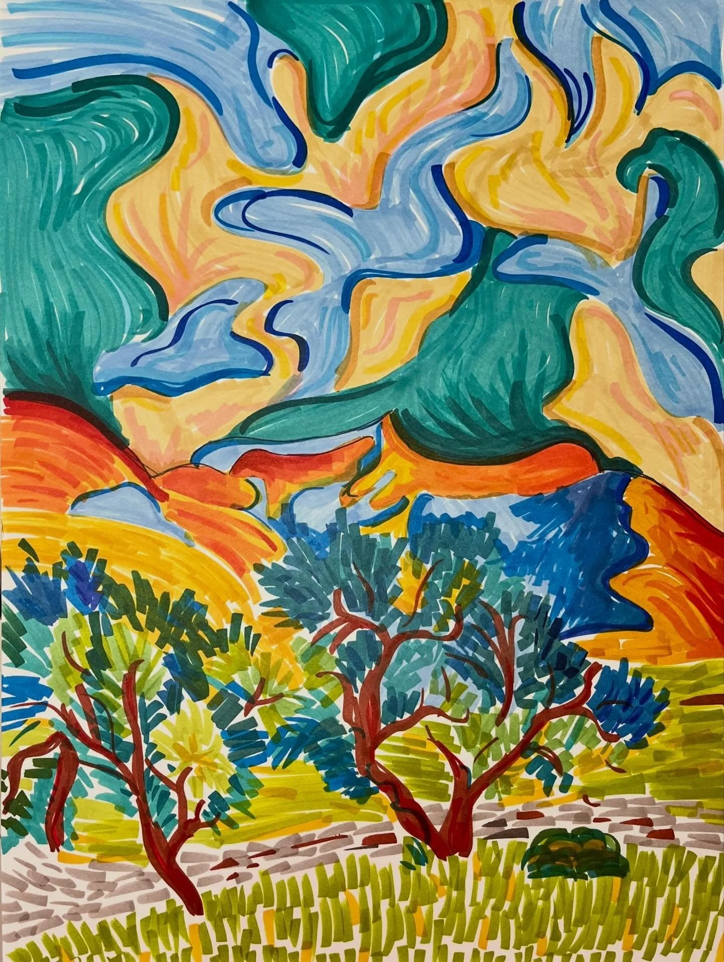 Wanted to give some more appreciation to my first alcohol marker landscape piece! Recreation of &ldquo;Mountains at Collioure&ldquo; by Andr&eacute; Derain. 

Additionally, I wanted to show some behind the scenes of preparing my work to be sent out. 