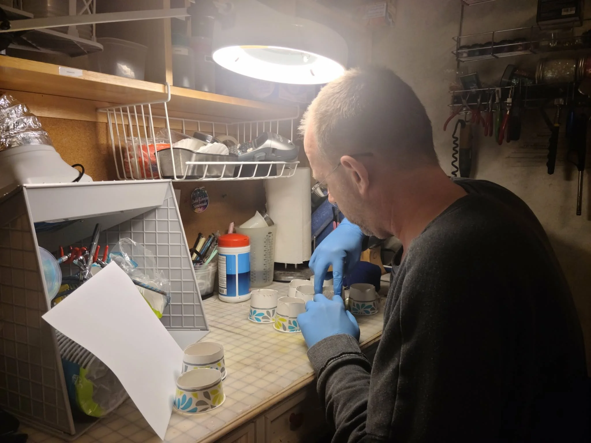 Teaching Graeme how to make silicone molds.