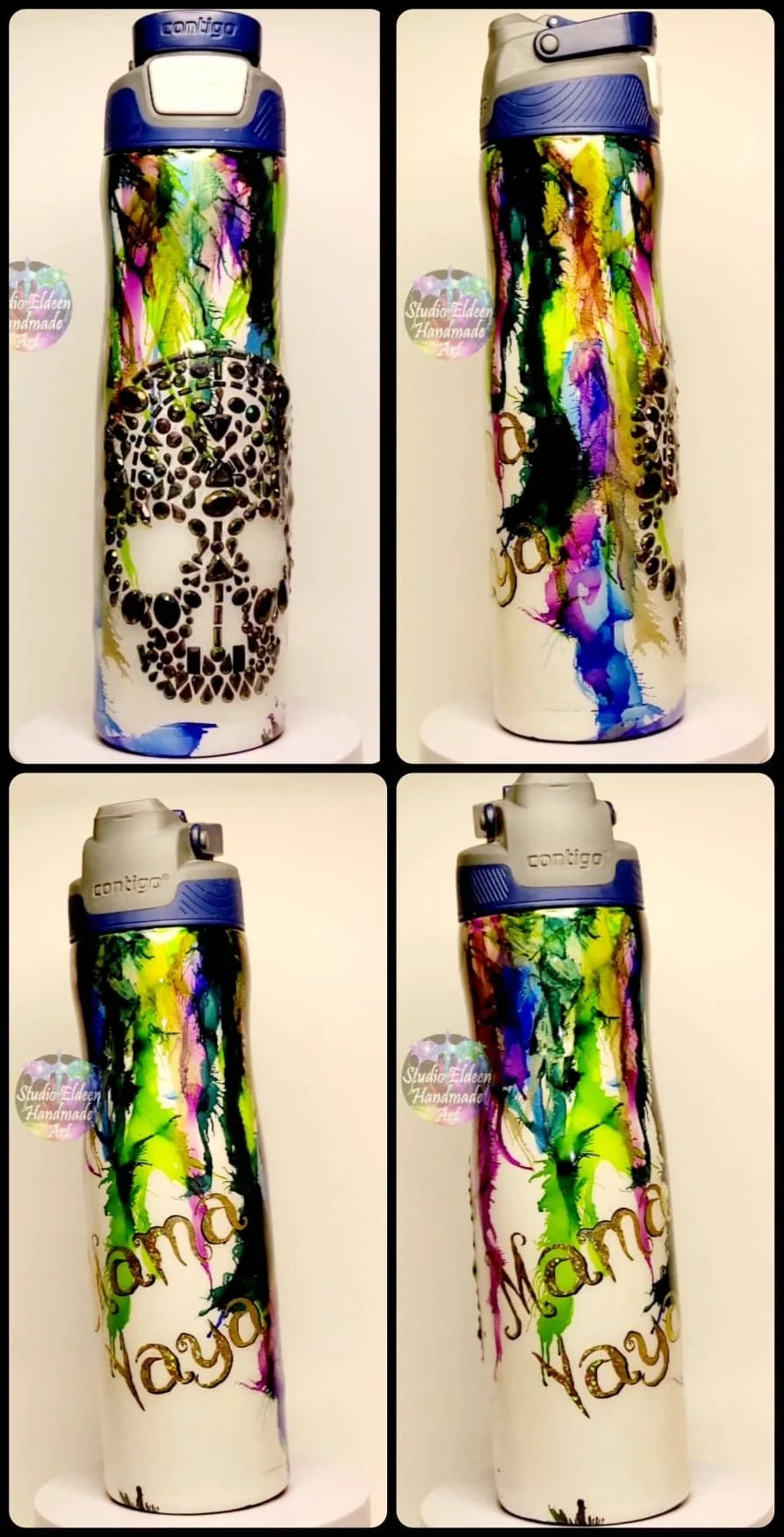 This is my friend's tumbler. She is very hard on her drinkware. This was my 2nd paint job on this tumbler, because she dropped it so many times that she not only broke the resin seal, but also bent the bottom of the tumbler (which is why its leaning 