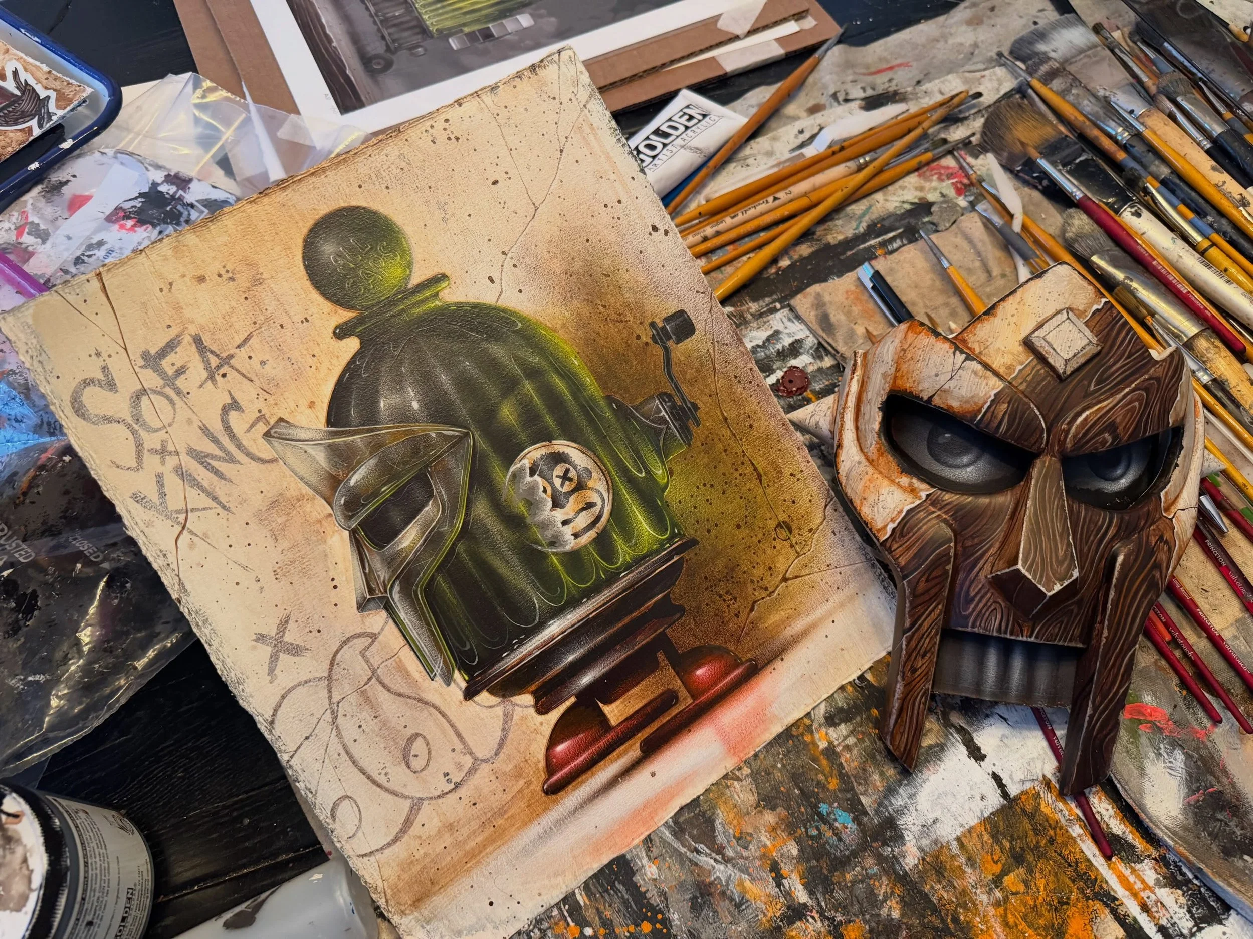 &ldquo;Sofa King&rdquo; will be on view at @designercon  for the MF Doom, All Caps tribute show @indietoy.la @stevemartinezart @thexbakery  thank you for having me!