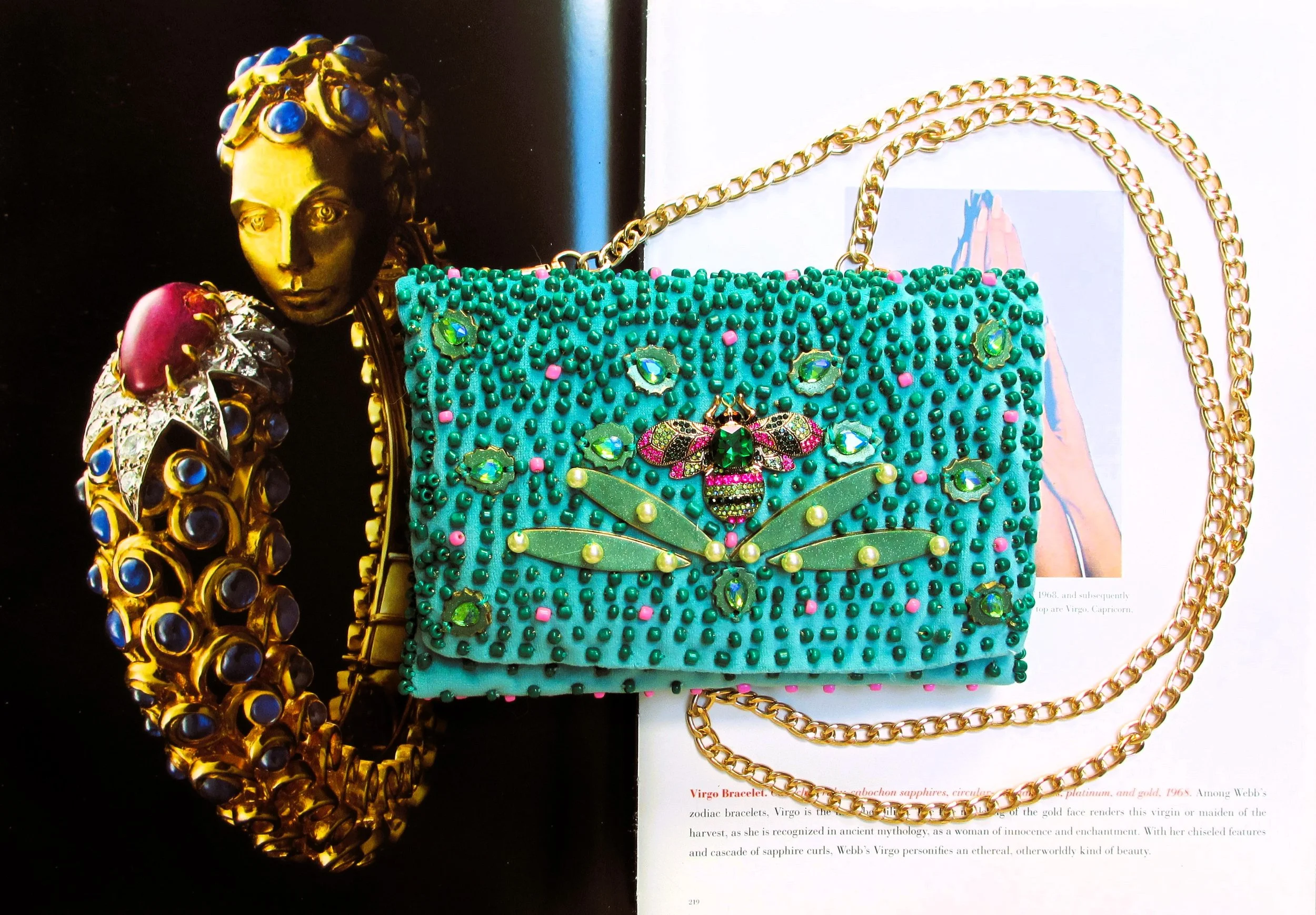 Bee Hand Beaded Blue-Green Evening Bag by LARG