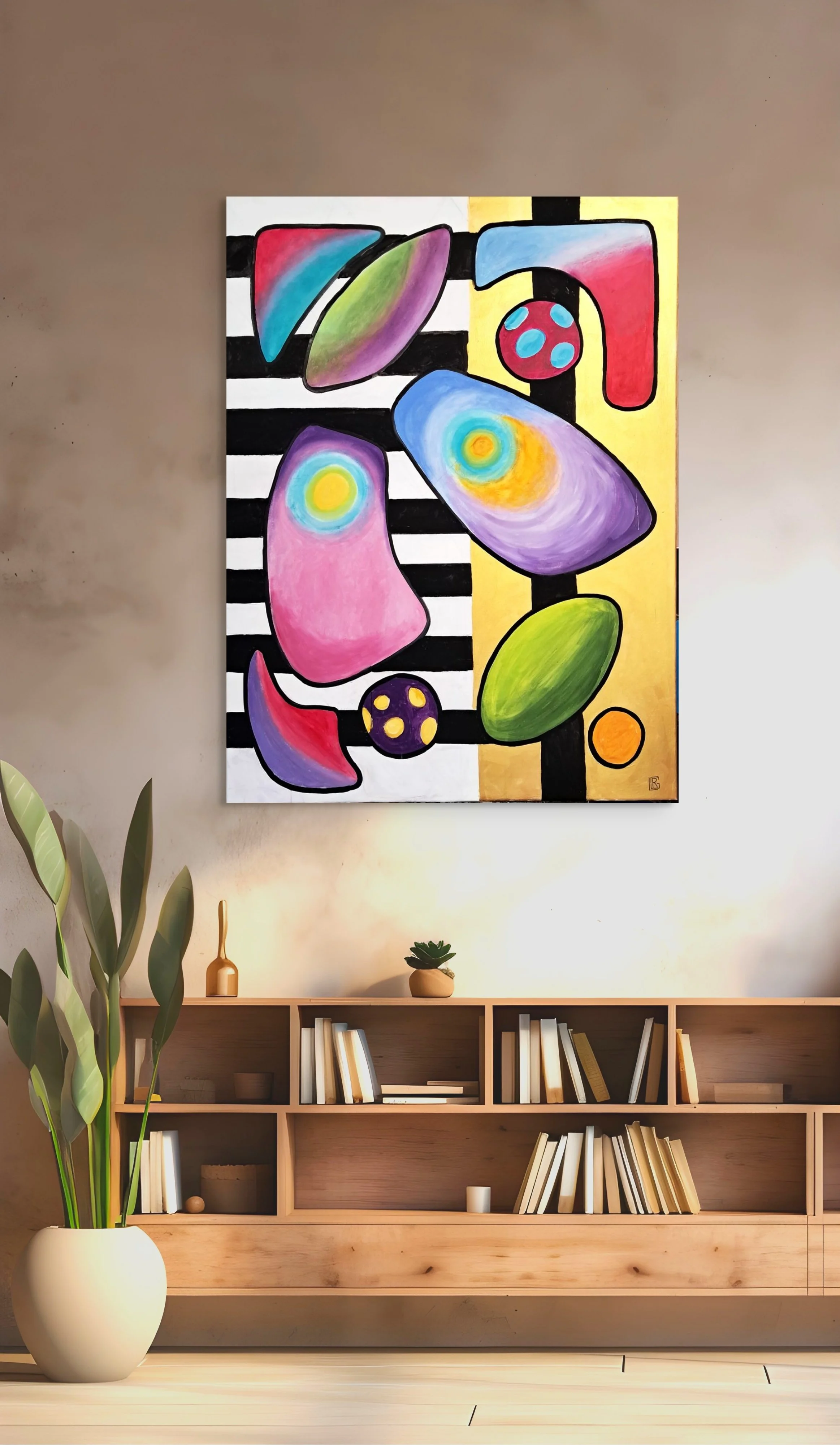 Suspended is a geometric painting. 90x120cm