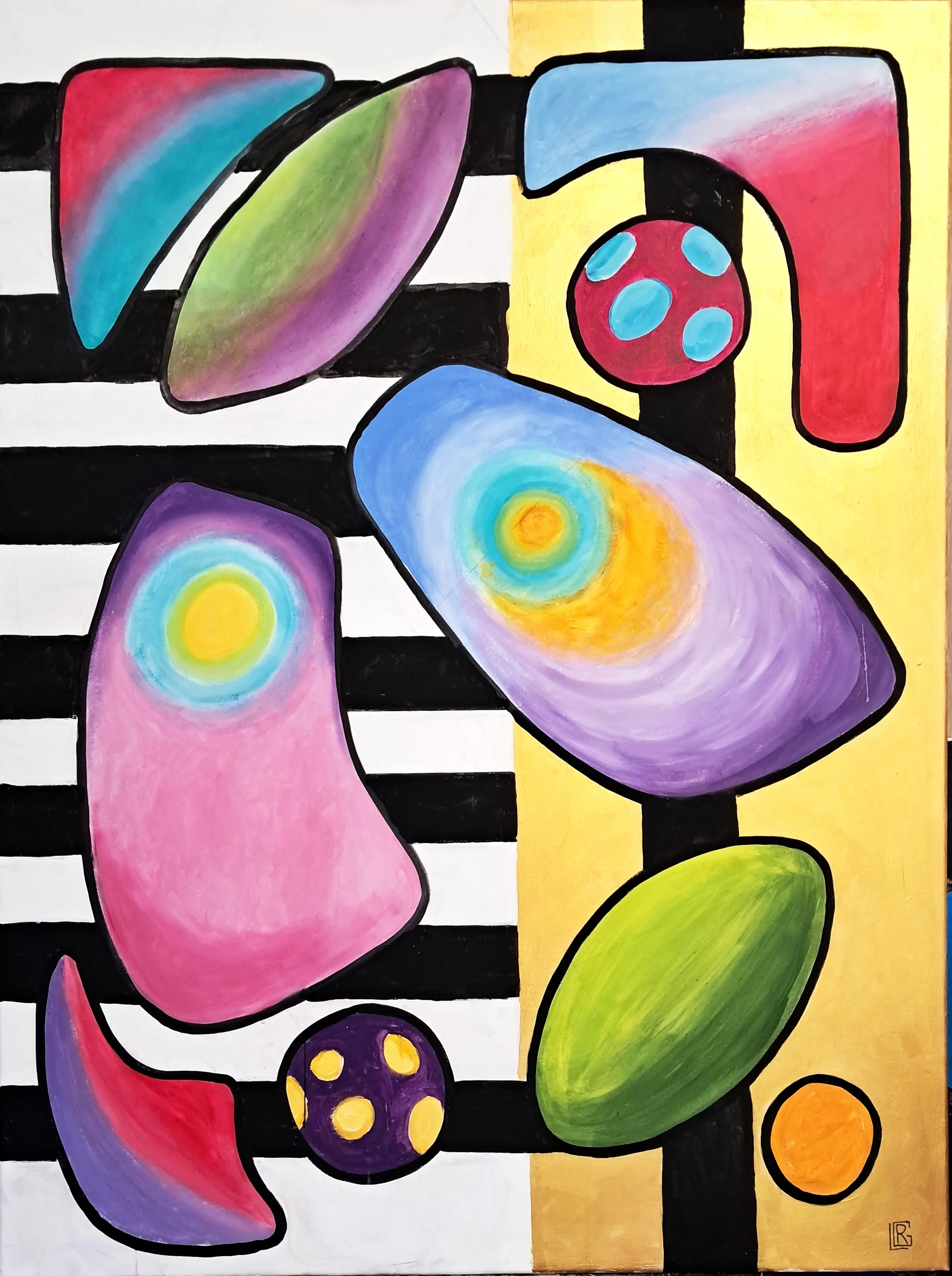 Suspension, is the name given to this organic geometric painting.