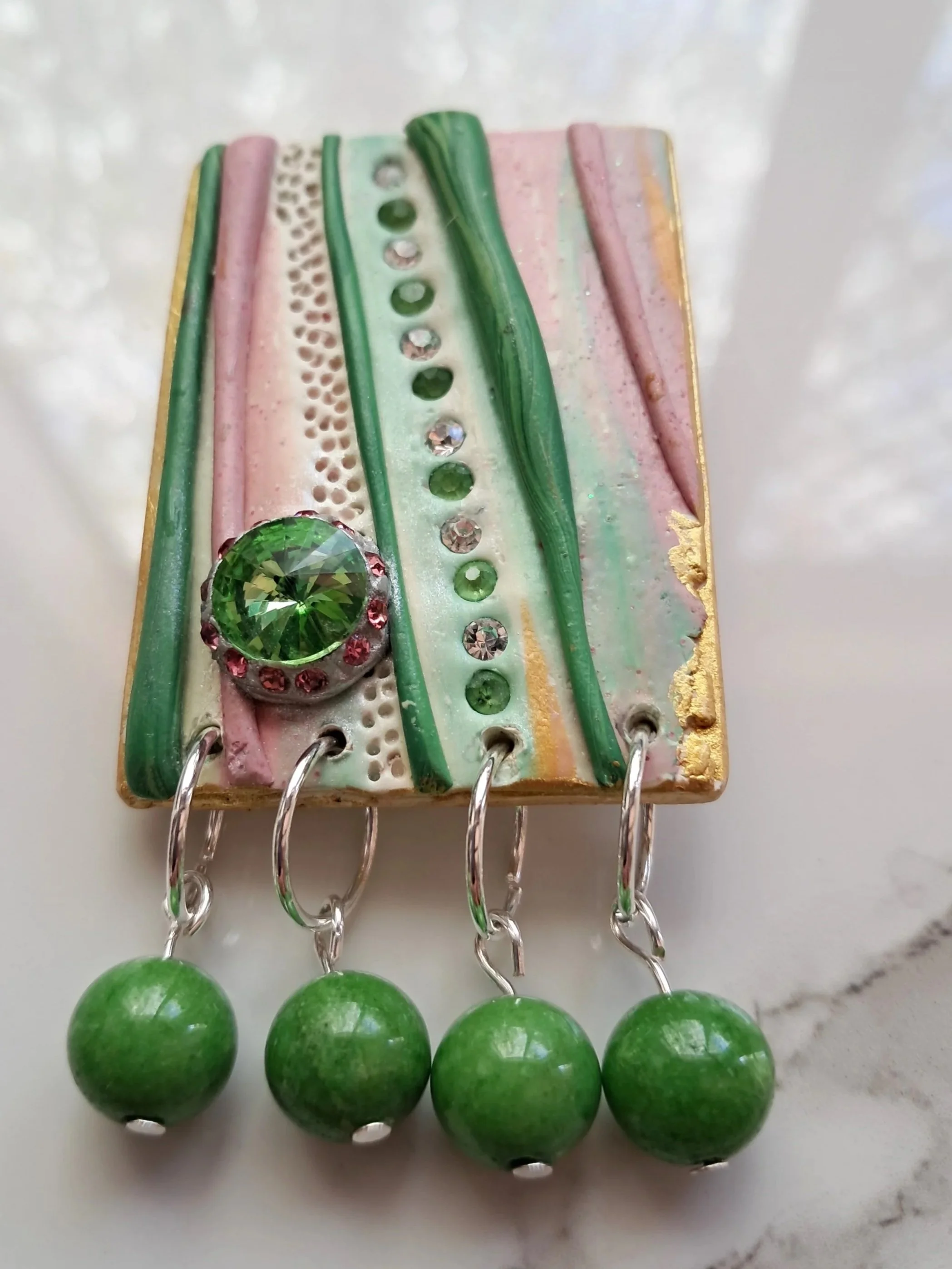 green+swinger+bead+brooch. A great accessory for blouse, sweater, or summer jacket