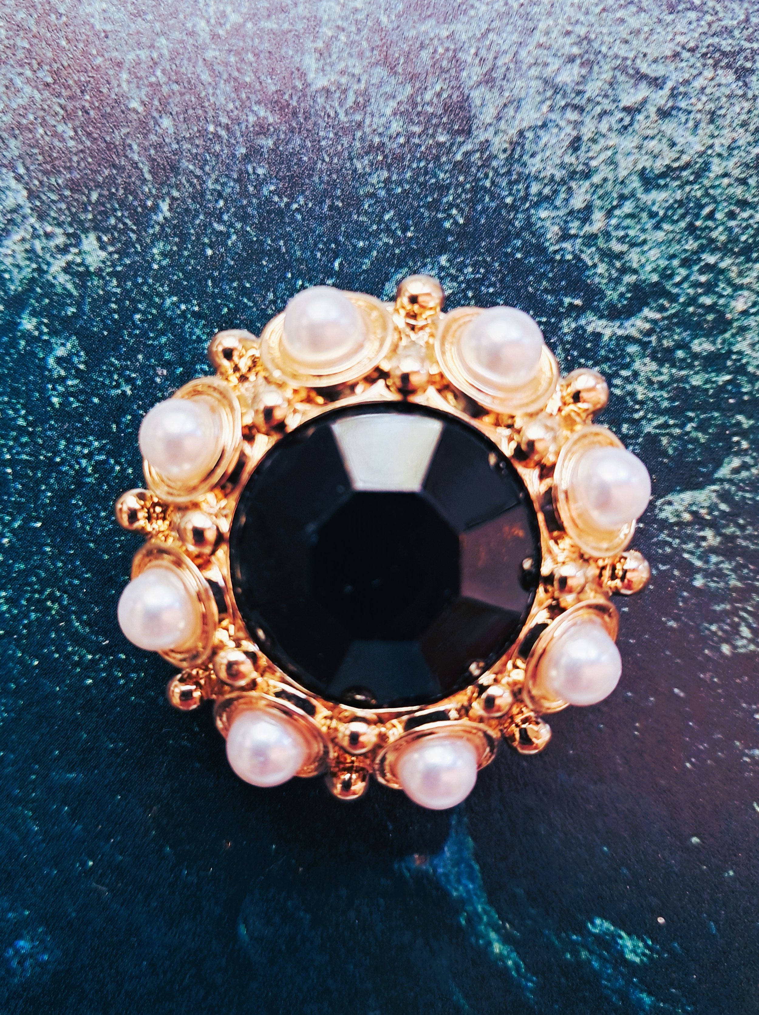 Unisex Black Crystal Pin on Gold Art Deco Look for a Jacket