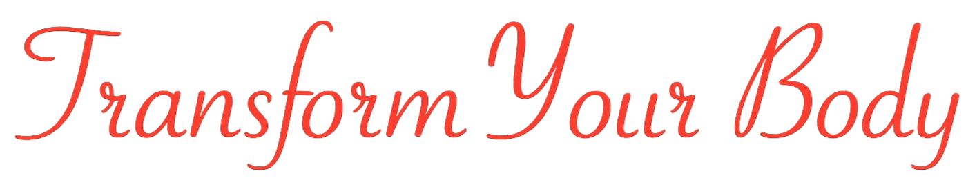 Stylized red text on black background that reads 'Transform Your Body' in cursive font.