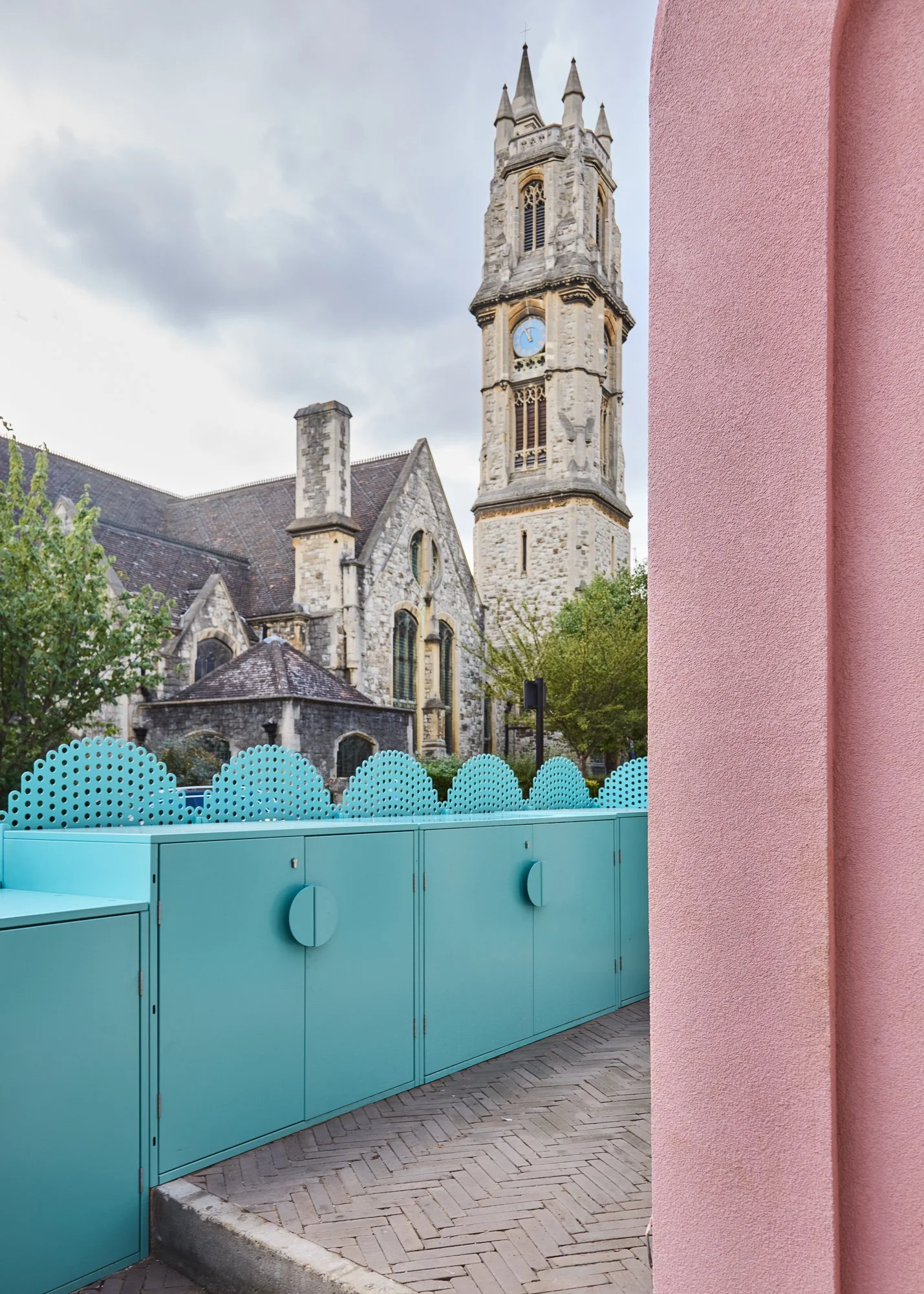 View from Cloud House towards St Martin’s Church in Gospel Oak, showing the architectural context that influenced the home’s arched design