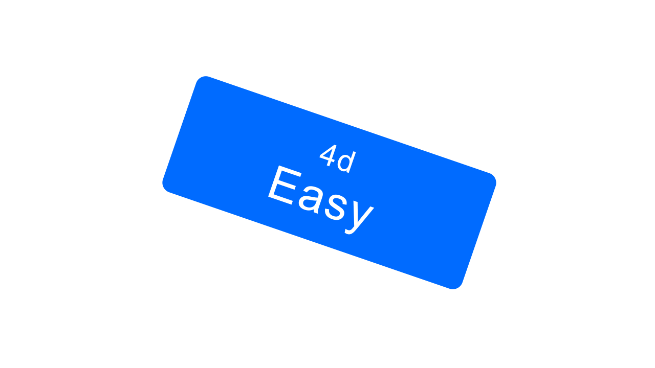 A blue rectangular ticket with rounded corners, tilted diagonally. The ticket has white text that reads '4d Easy'.