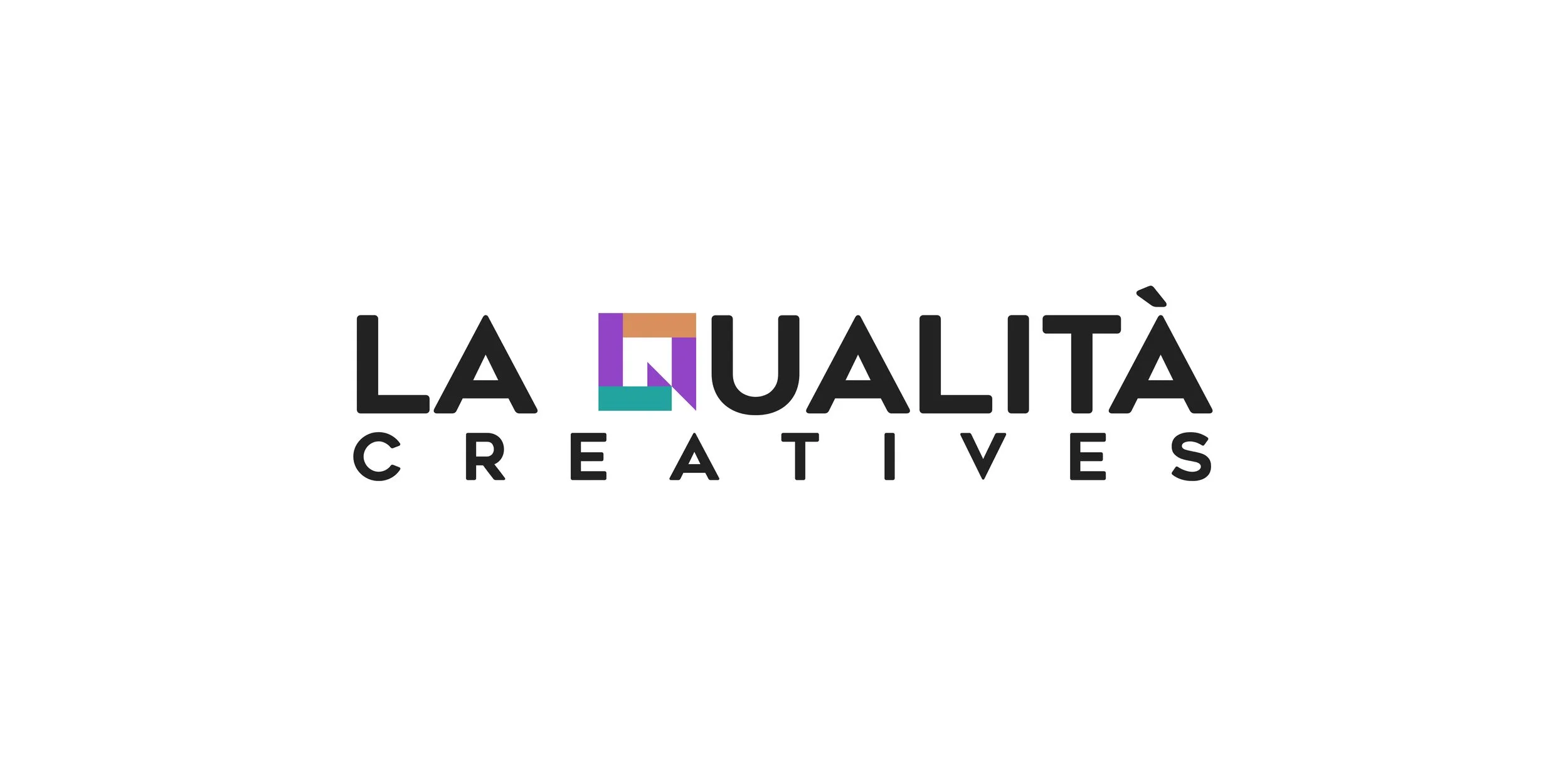 Logo for La Qualità Creatives with black text, colorful geometric design element replacing the letter 'Q', and the words 'La Qualità' on top and 'Creatives' below.