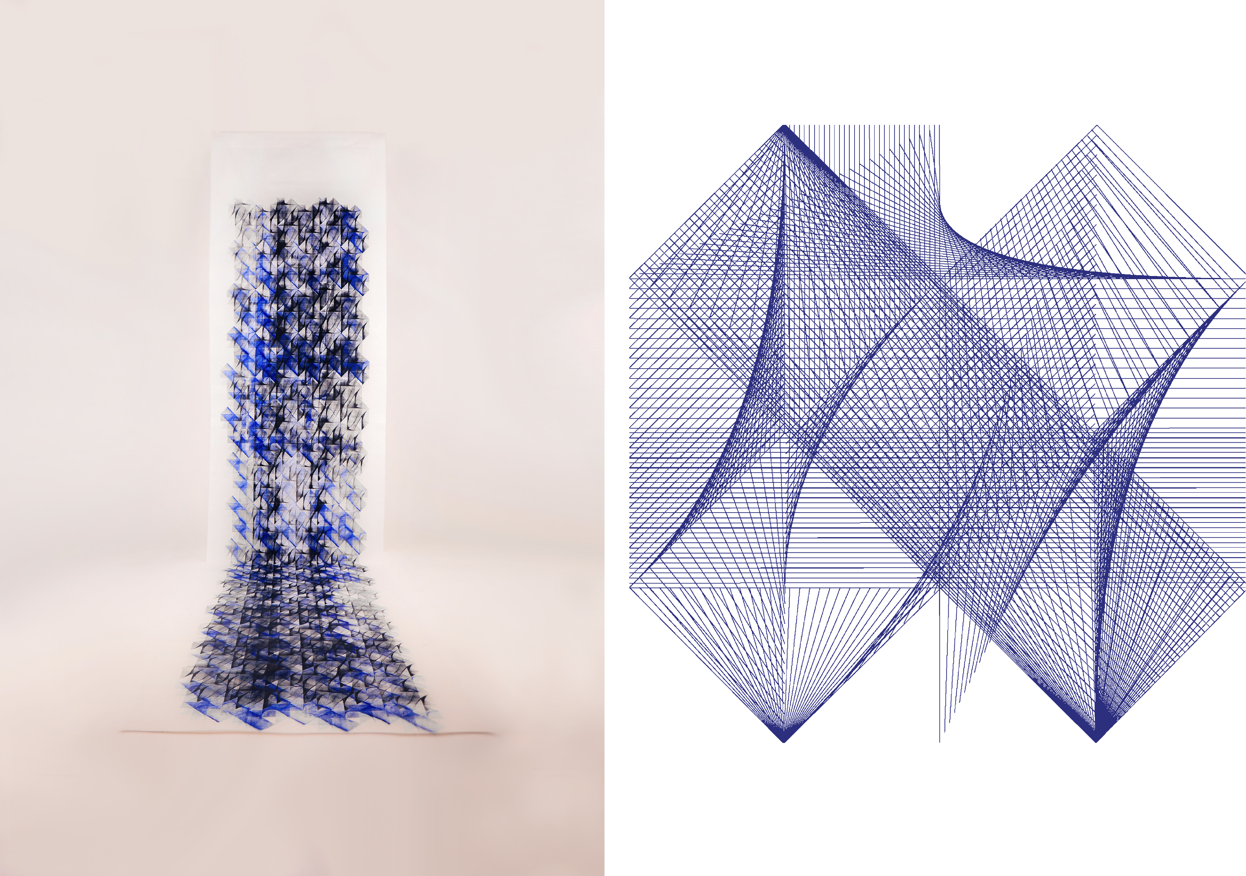 Fold pattern, polyester, screenprint , 300cm x  90 cm, 2023.