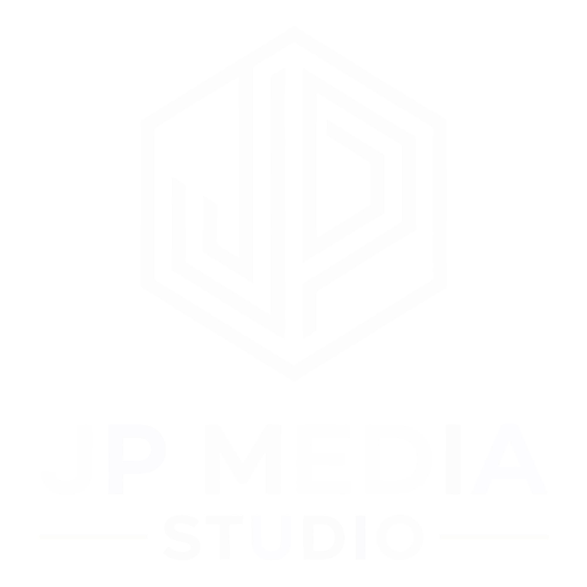 Black background with a white geometric logo resembling interconnected letters 'J' and 'P' above the text 'JP Media Studio' in white.