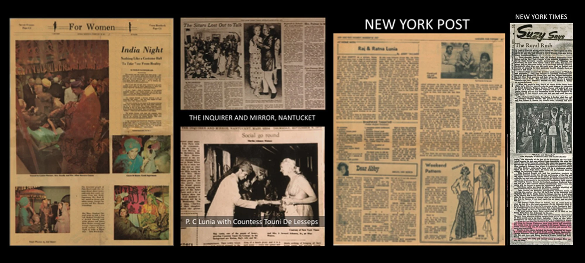 A collage of various vintage newspaper and magazine pages, including articles, photographs, and illustrations, with a black banner at the top titled 'NEW YORK POST'.