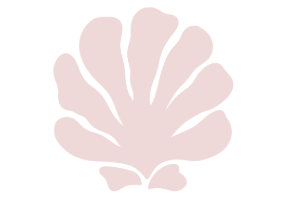 Forme de coquillage rose clair sur fond blanc (symbole du studio SAYULITA - pilates reformer)