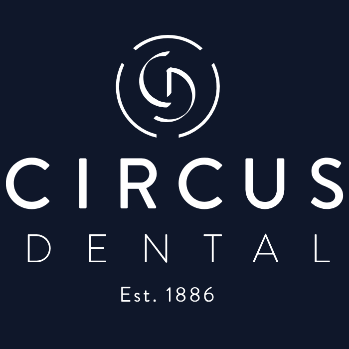 Logo for Circus Dental, established in 1886, featuring a circular emblem with abstract design above the text.